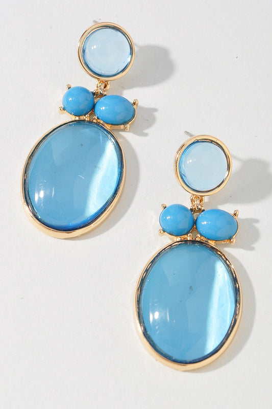 Blue Oval Gemstone Drop Earrings