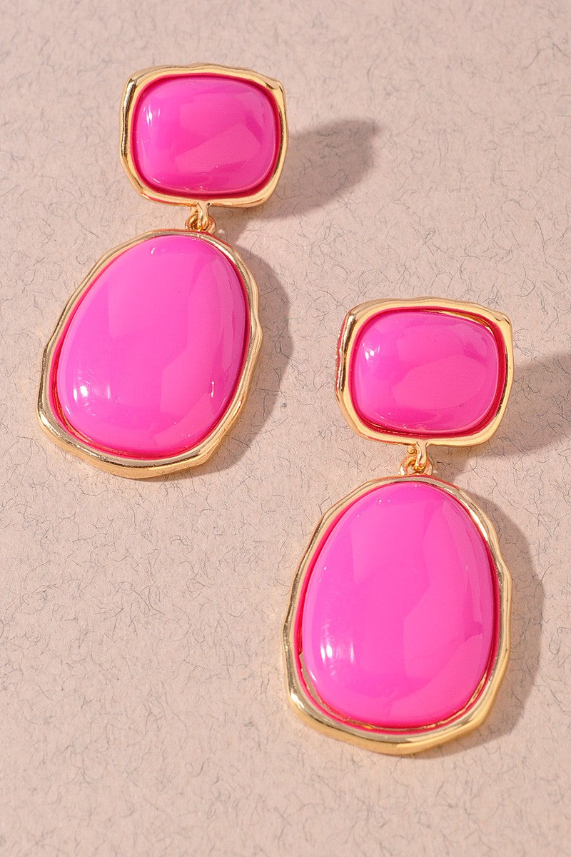 Fuchsia Bold Oval Resin Drop Earrings