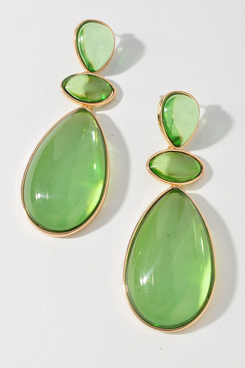 Lime Triple Teardrop Dangling Earrings