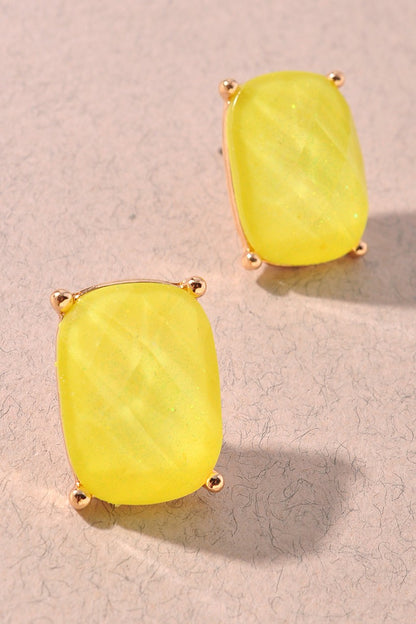 Yellow Glitter Oval Bead Stud Earrings