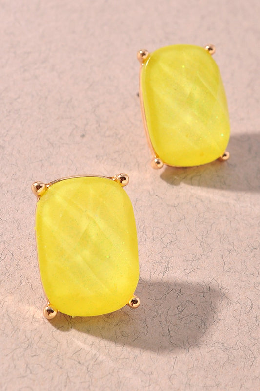 Yellow Glitter Oval Bead Stud Earrings