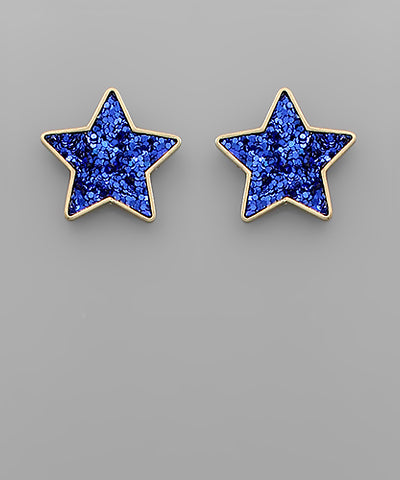 Blue Glitter Star Studs