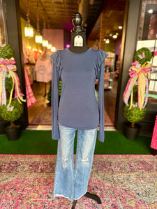Navy Ruffled Long Sleeve Top