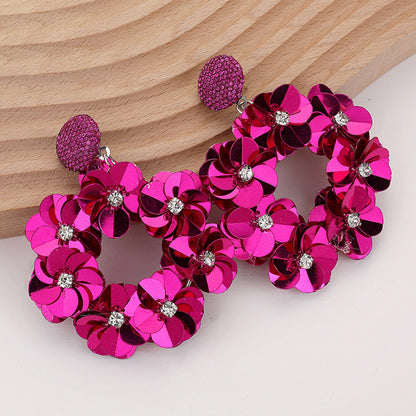 Fuchsia Sequin Flower Wreath Earrings
