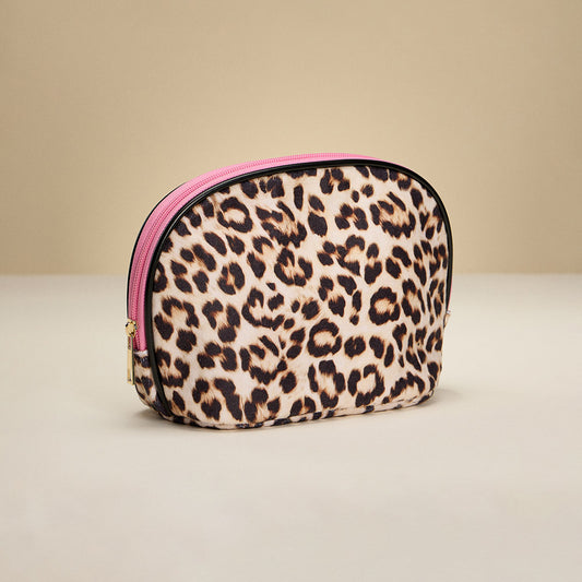 Rounded Leopard Print Cosmetic Pouch