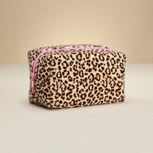 Rectangular Leopard Print Cosmetic Bag