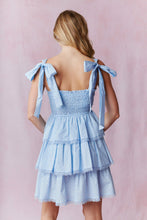 Load image into Gallery viewer, Light Blue Bow Printed Tiered Dress
