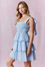 Load image into Gallery viewer, Light Blue Bow Printed Tiered Dress
