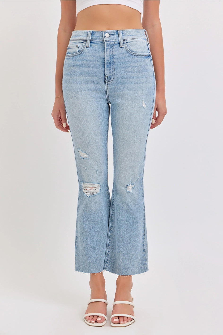 Cello Light Wash High Rise Crop Flare Jeans