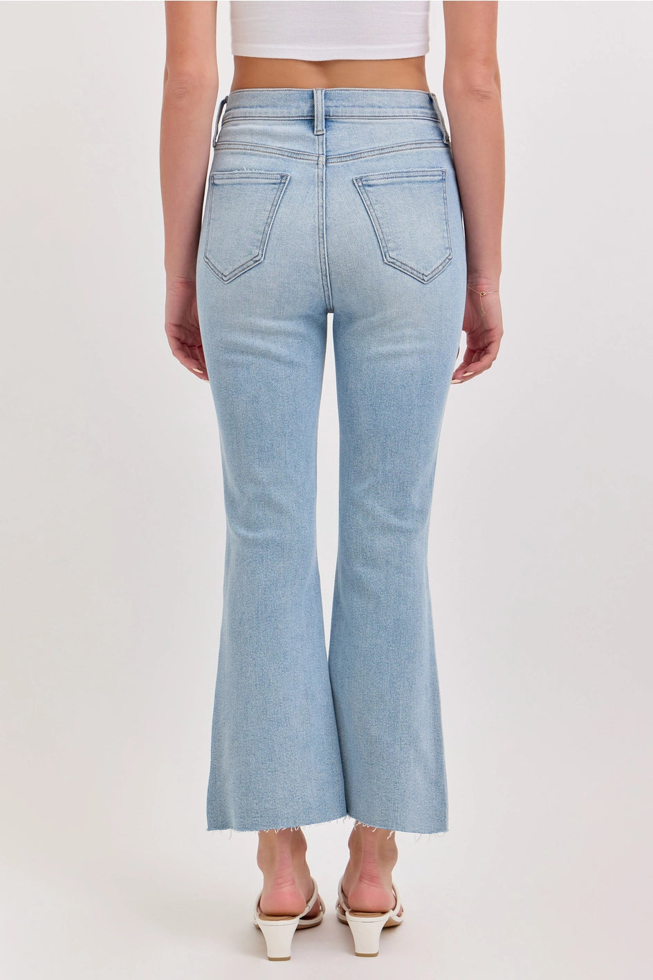 Cello Light Wash High Rise Crop Flare Jeans