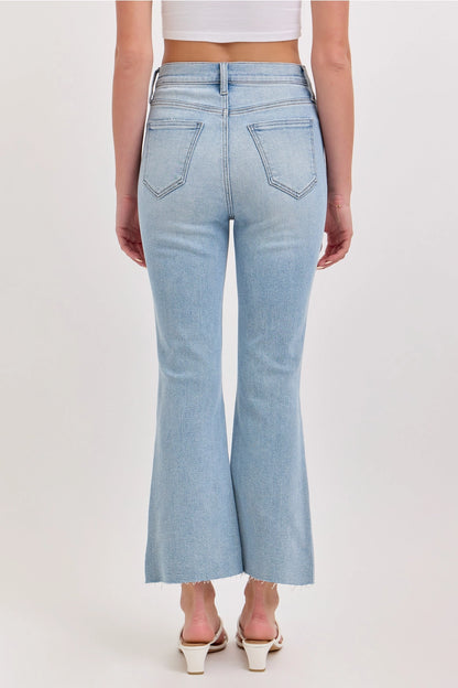 Cello Light Wash High Rise Crop Flare Jeans