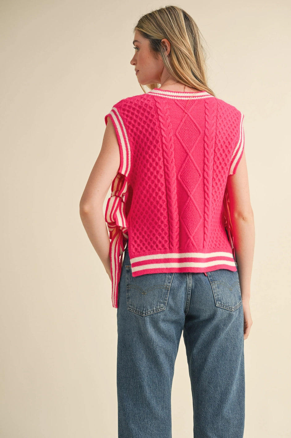 Fuchsia V-Neck Side Tying Sweater Vest