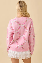 Load image into Gallery viewer, Pink Coquette Ribbon &amp; Floral Print Sweater
