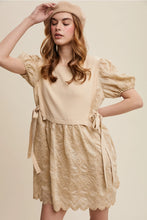 Load image into Gallery viewer, Embroidered Puff Sleeve Dress with Knit Vest
