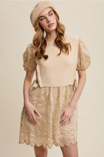 Load image into Gallery viewer, Embroidered Puff Sleeve Dress with Knit Vest
