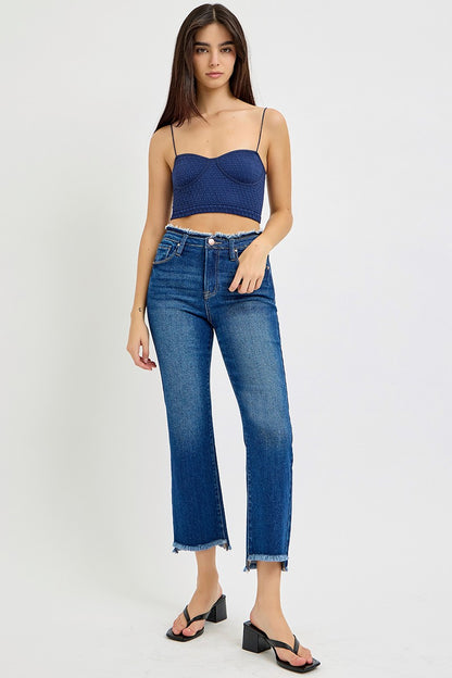 Risen Dark Wash High Rise Crop Flare Jeans