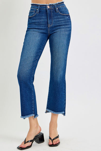 Risen Dark Wash High Rise Crop Flare Jeans