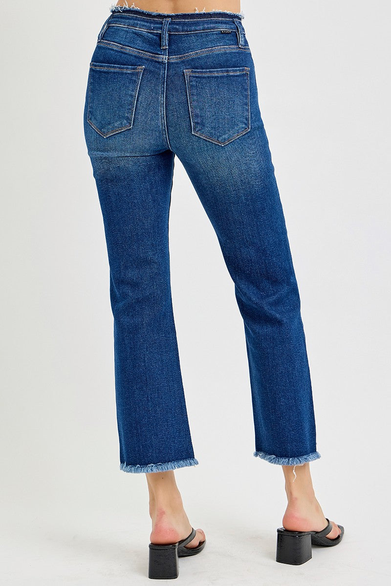 Risen Dark Wash High Rise Crop Flare Jeans