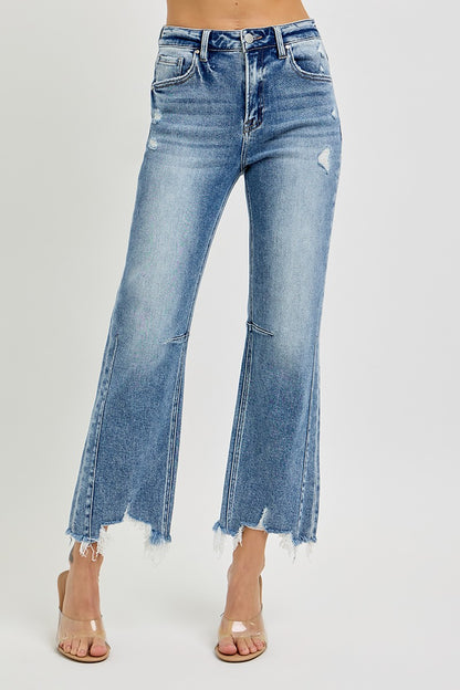 Risen Medium Wash High Rise Crop Straight Jeans