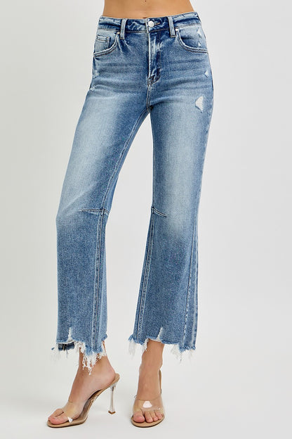 Risen Medium Wash High Rise Crop Straight Jeans