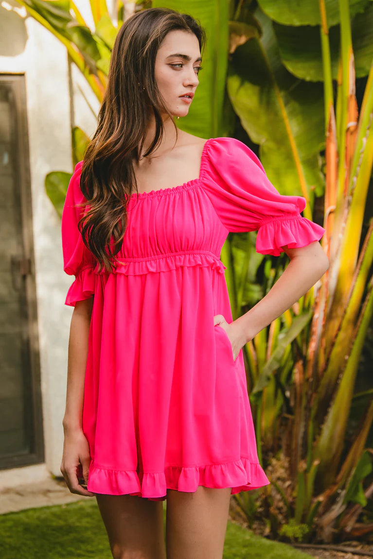 Fuchsia Puff Sleeve Romper