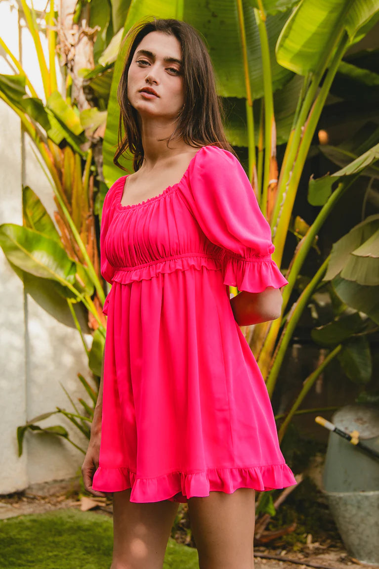 Fuchsia Puff Sleeve Romper
