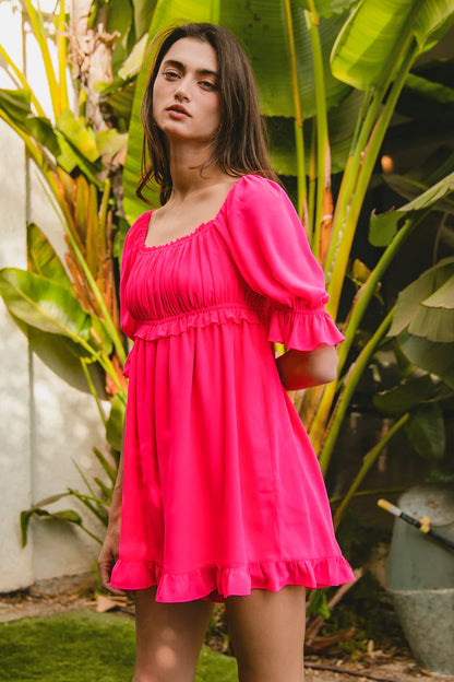 Fuchsia Puff Sleeve Romper