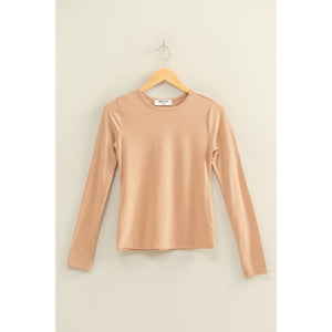Dark Taupe Long Sleeve Crew Neck Top