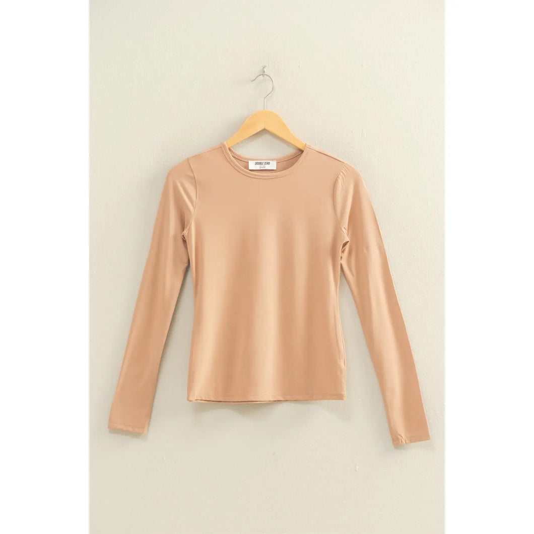 Dark Taupe Long Sleeve Crew Neck Top