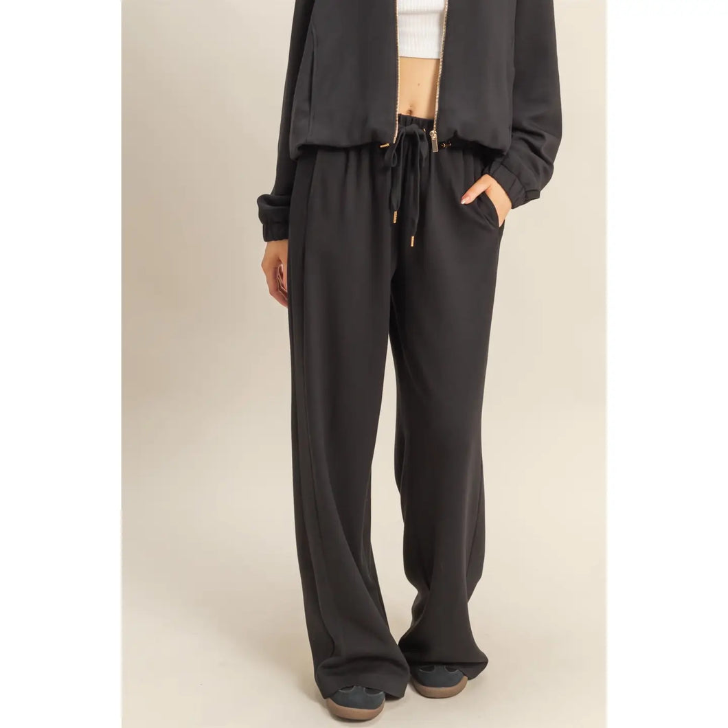 Black Wide-Leg Knit Joggers