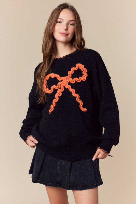 Black & Orange Bow Sweater