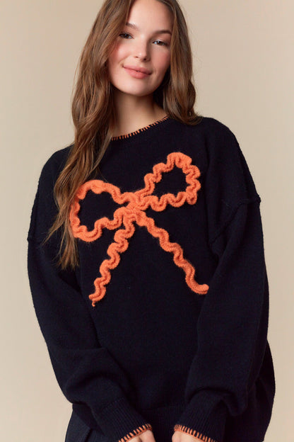 Black & Orange Bow Sweater
