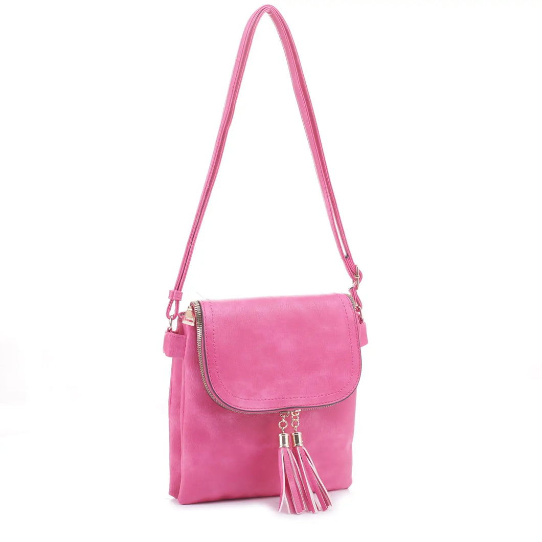 Fuchsia Flap-Over Two Compartment Crossbody