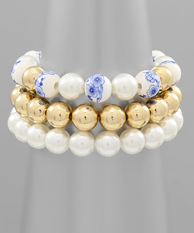Flower Beaded Bracelet Set
