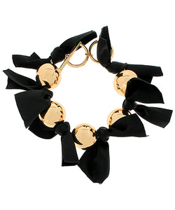 Black & Gold Ball & Ribbon Bracelet