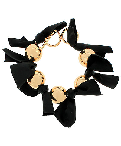 Black & Gold Ball & Ribbon Bracelet