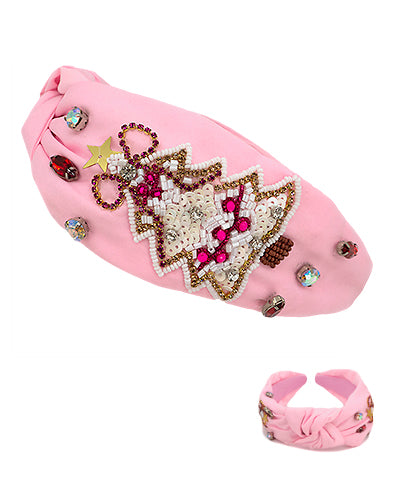 Light Pink Beaded Christmas Tree Headband