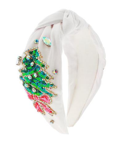 White Sequin Christmas Tree Headband