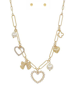 Heart & Multi-Charm Choker Set