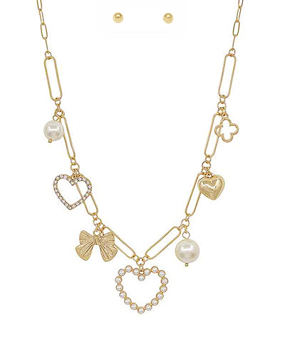 Heart & Multi-Charm Choker Set