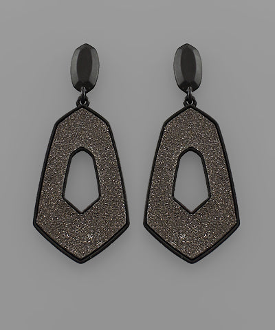 Black Glitter Hexagonal Earrings