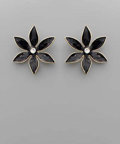 Black Enamel Flower Studs