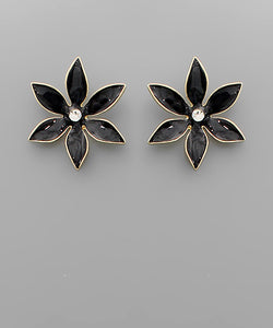 Black Enamel Flower Studs