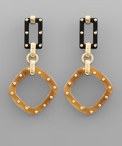 Brown & Black Linked Square Earrings