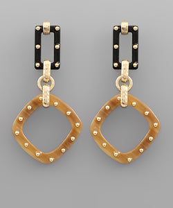 Brown & Black Linked Square Earrings