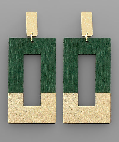 Green Wooden Earrings with Gold Accents