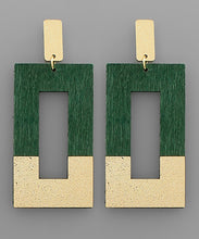 Load image into Gallery viewer, Green Wooden Earrings with Gold Accents
