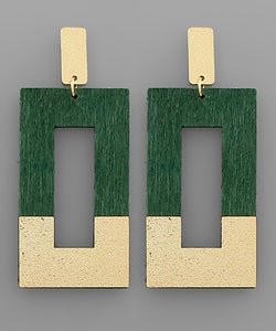 Green Wooden Earrings with Gold Accents