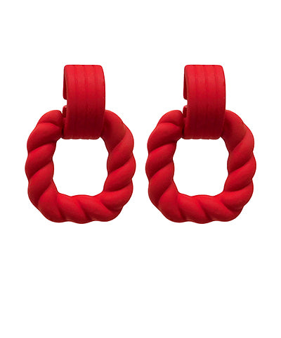 Red Twisted Hoop Earrings