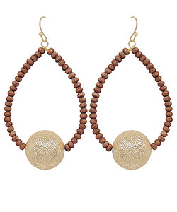 Dark Brown Beaded TearDrop Hoop